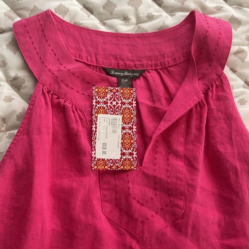 Tommy Bahama Hot Pink Sleeveless Linen Dress. NWT